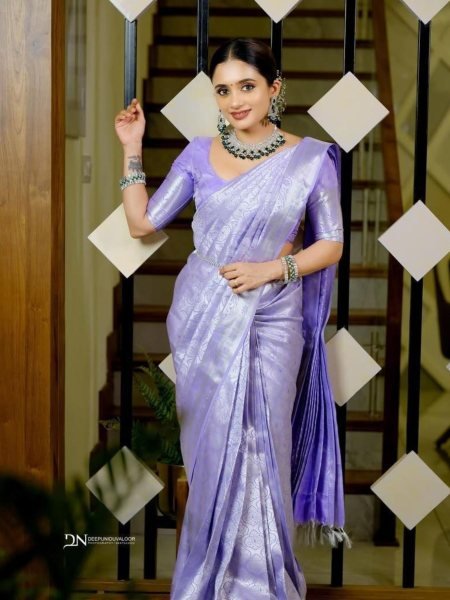 Lavender Banarasi Soft Silk Saree