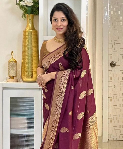 Maroon Banarasi Soft Silk Saree