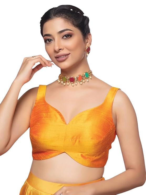 Image of Neckbook Women's Silk Solid Sweetheart Neck Sleeveless Readymade Saree Blouse from Lehera Fashions