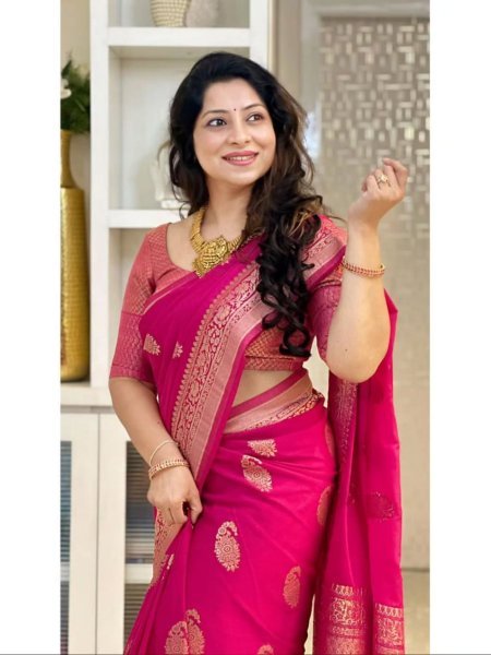 Pink Banarasi Soft Silk Saree