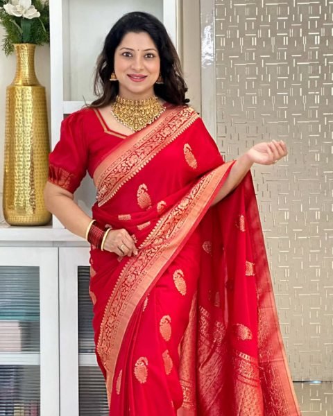 Red Banarasi Soft Silk Saree
