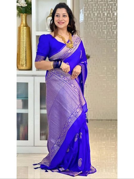 Royal Blue Banarasi Soft Silk Saree