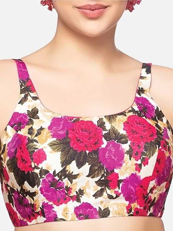 Neckbook Women's Silk Floral Sleeveless Round Neck Padded