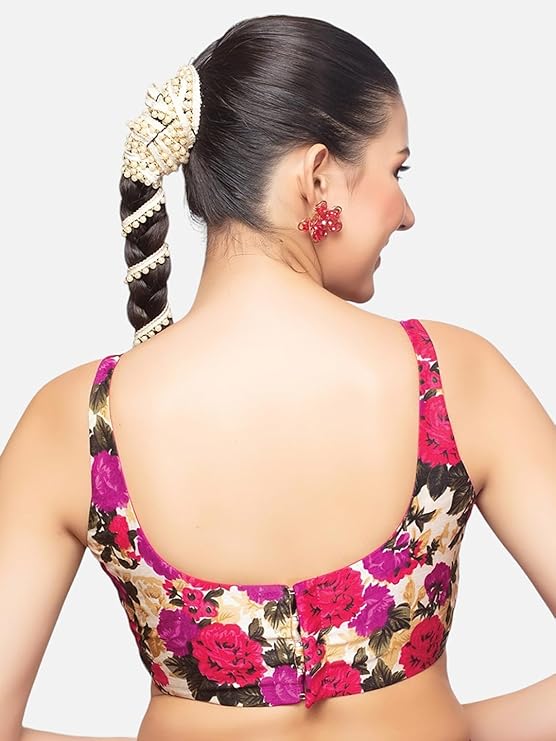 Neckbook Women's Silk Floral Sleeveless Round Neck Padded