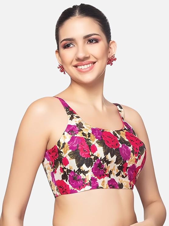 Neckbook Women's Silk Floral Sleeveless Round Neck Padded