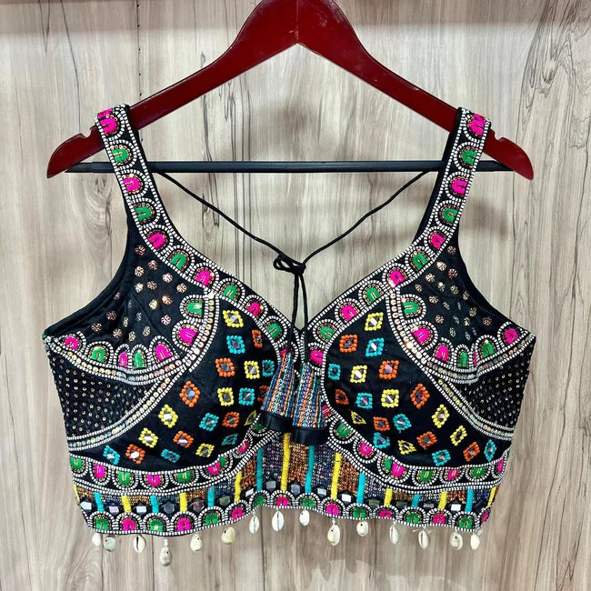 Image of Soft Italian Navratri Fancy Blouse - Embroidered with Kaudi Lace & Mirror Handwork from Lehera Fashions