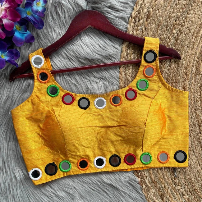 Image of Traditional Navratri Special Fantom Silk Blouse – Mirror Work & Back Open Style from Lehera Fashions
