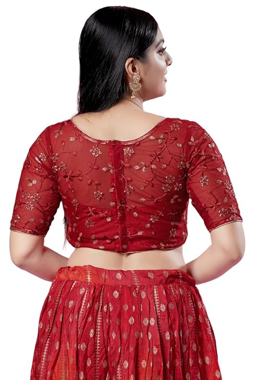 Vamas Women's Polyester Padded Self-Design Half Sleeve Readymade Saree Blouse