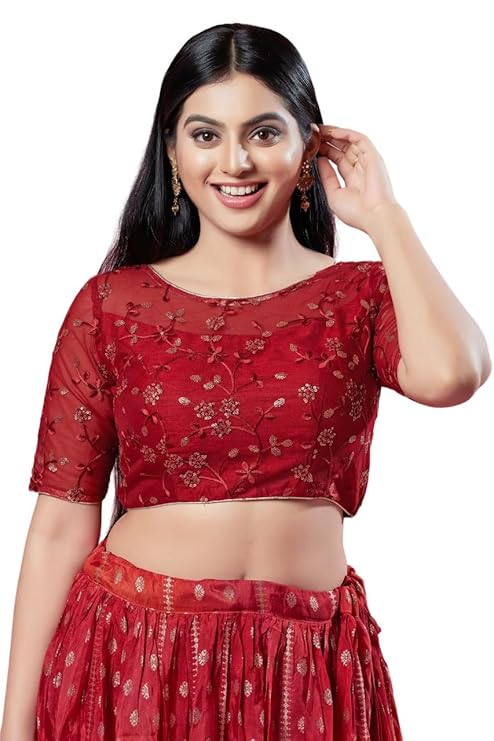 Image of Vamas Women's Polyester Padded Self-Design Half Sleeve Readymade Saree Blouse from Lehera Fashions