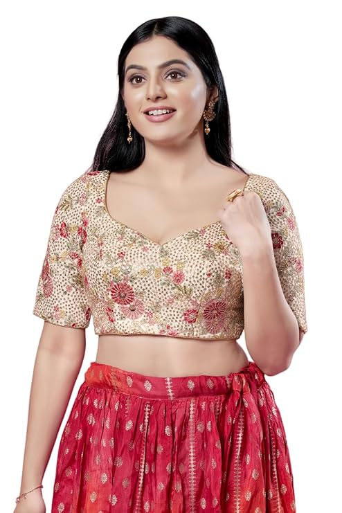 Image of Vamas Women's Silk Padded Self-Design Half Sleeve Readymade Saree Blouse from Lehera Fashions