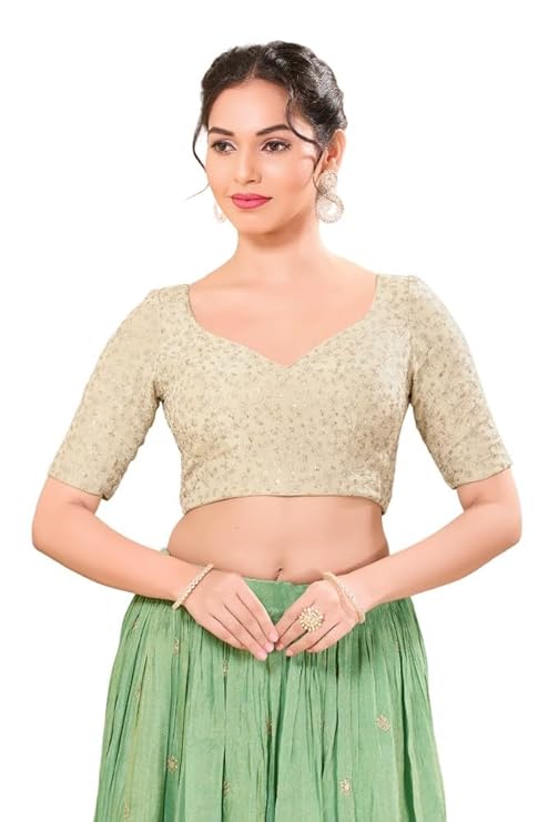 Vamas Women's Silk Padded Self-Design Half Sleeve Readymade Saree Blouse - Image 1