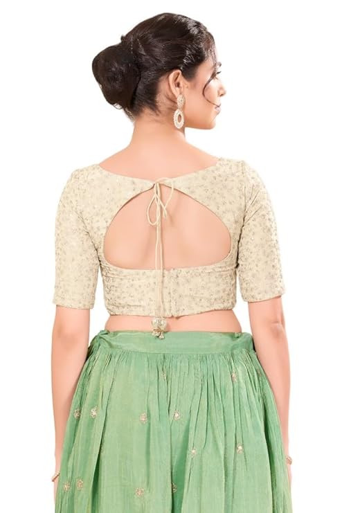 Vamas Women's Silk Padded Self-Design Half Sleeve Readymade Saree Blouse