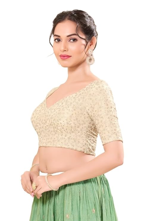 Vamas Women's Silk Padded Self-Design Half Sleeve Readymade Saree Blouse
