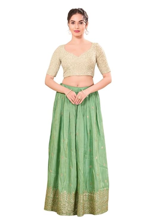Vamas Women's Silk Padded Self-Design Half Sleeve Readymade Saree Blouse