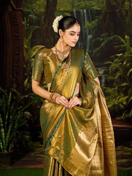 Graceful Bottle Green Kanjivaram Semi Silk Saree