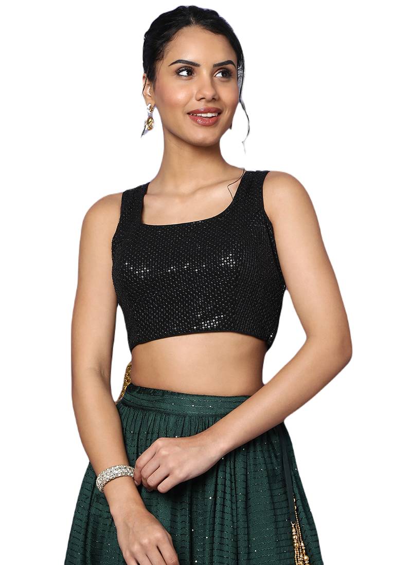 Image of Women's Black Georgette Readymade Saree Blouse from Lehera Fashions