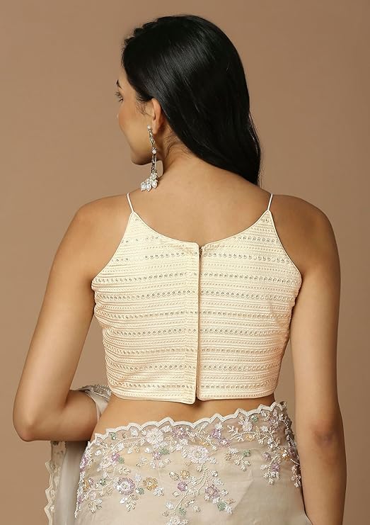 Gold Embroidered Sleeveless Silk Blouse