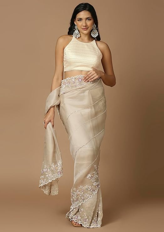 Gold Embroidered Sleeveless Silk Blouse