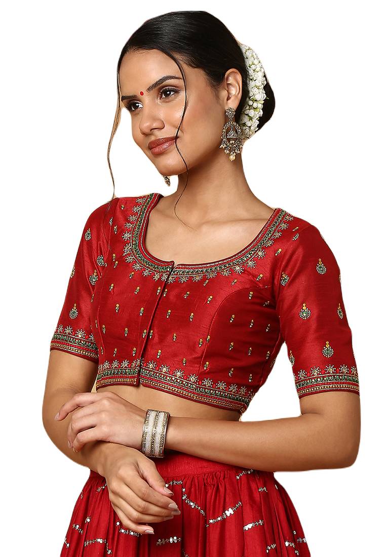 Image of Women's Maroon Silk Blend Readymade Saree Blouse from Lehera Fashions