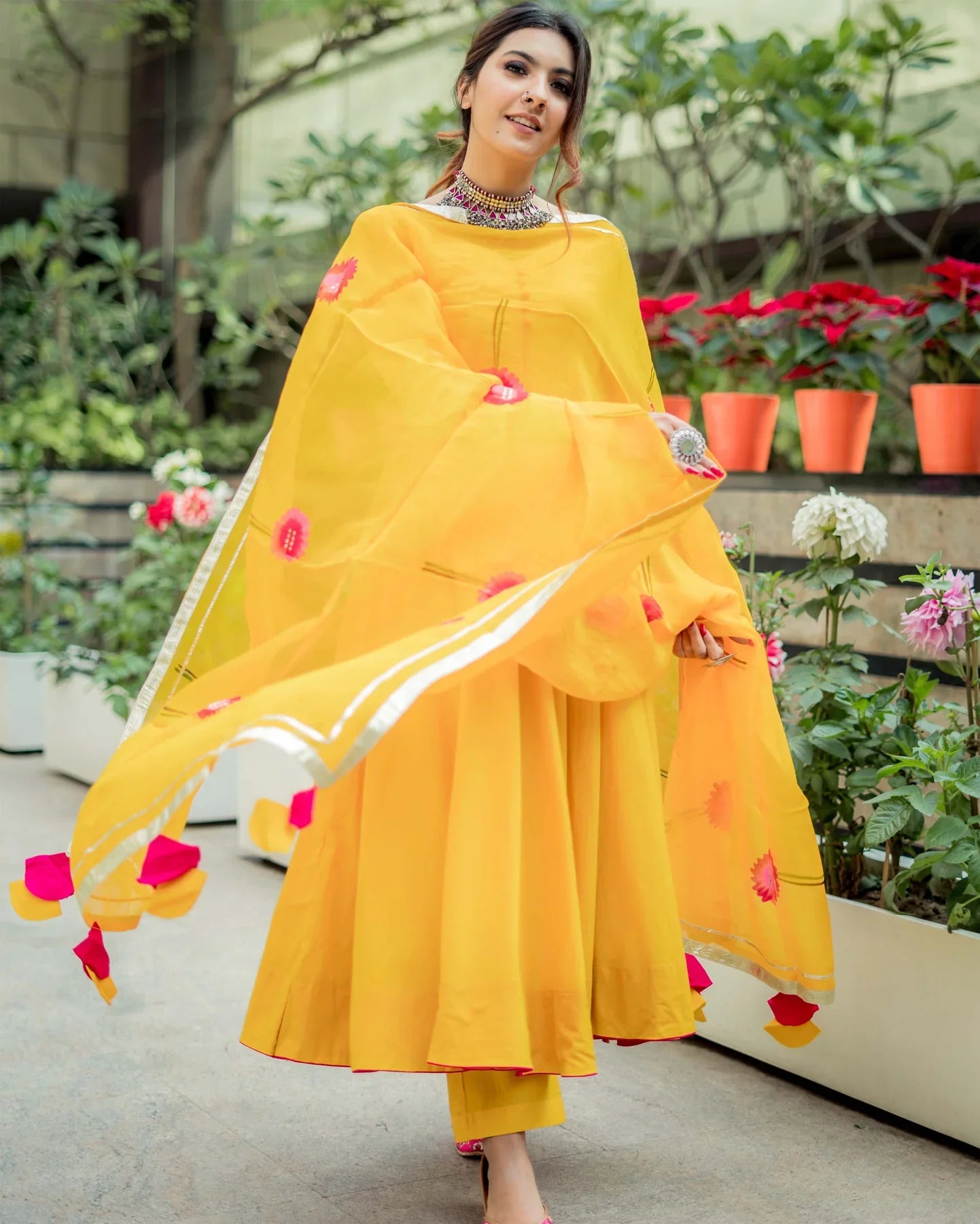 Image of Yellow Organza Handpainted Suit Set from Lehera Fashions