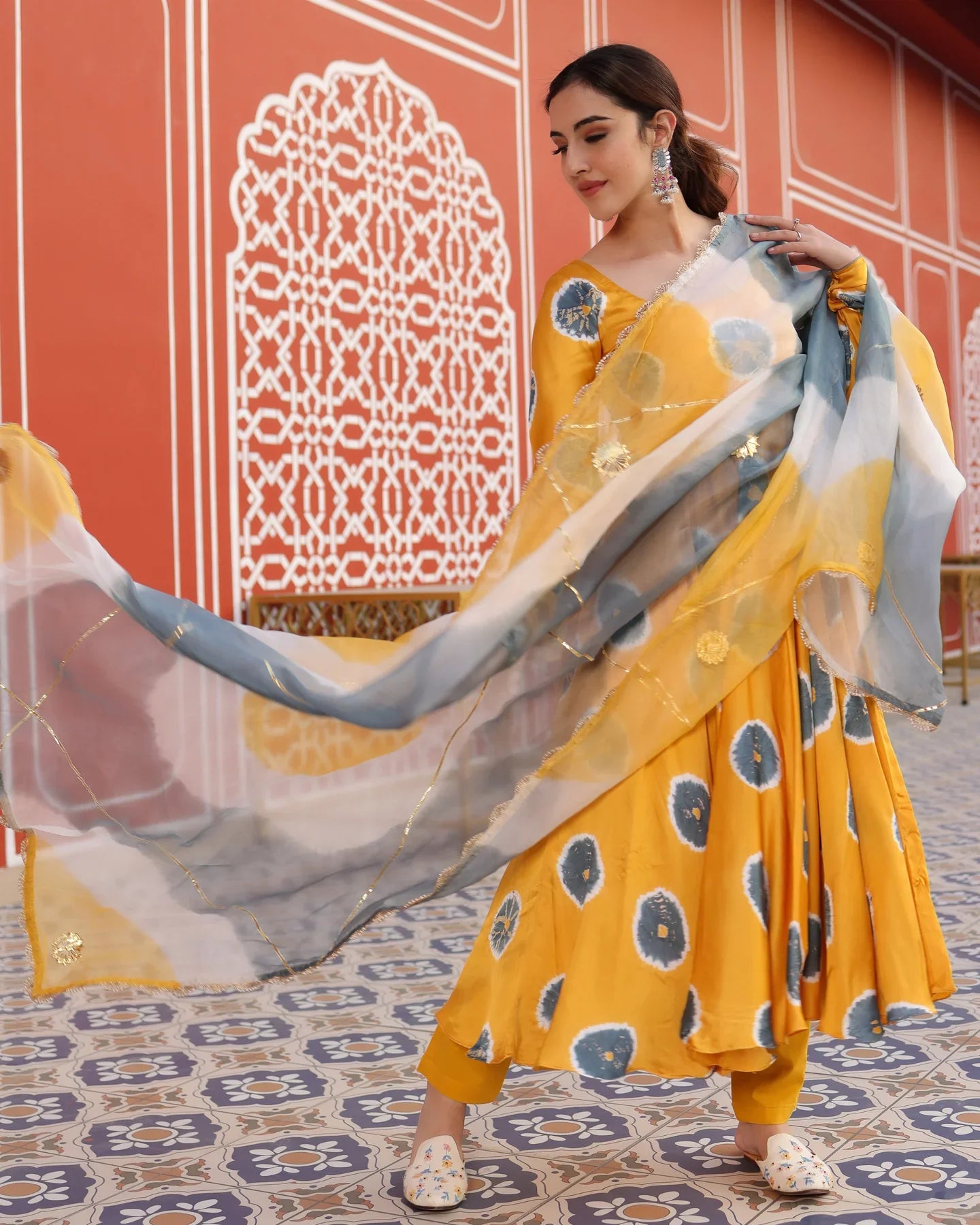 Image of Yellow Pumpkin Tie And Dye Suit Set from Lehera Fashions