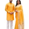 Haldi Yellow Couple Dress Silk Saree & Kurta Pajama