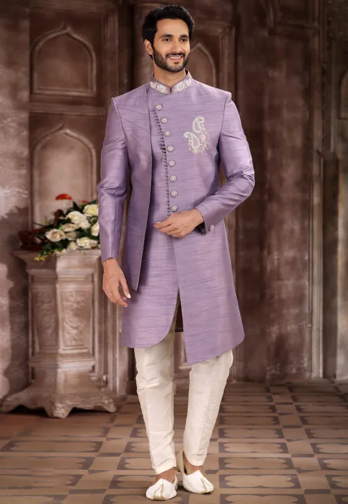 Hand Embroidered Silk Sherwani