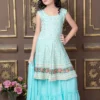 Stylish Ethnic Wear Sky Blue Embroidery Sharara for Kids