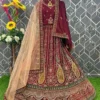 Wedding Sequence Work Maroon velvet Lehenga choli with Dupatta