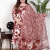 Elegant Maroon & White Floral Cotton Kurti Set with Dupatta