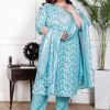 Elegant Sky Blue Embroidered Cotton Readymade Kurti Set