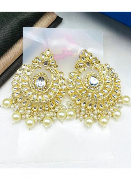 Gold Plated Pearl Chain Earrings – Traditional Kundan Chandbali