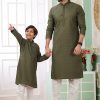 Green Art Silk Father-Son Kurta Set – Festival Wear with Thread Work | Leherafashions NZ