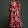Kiara Kurti Wine Red Zari Georgette Gown with Dupatta – Floral Anarkali Grace