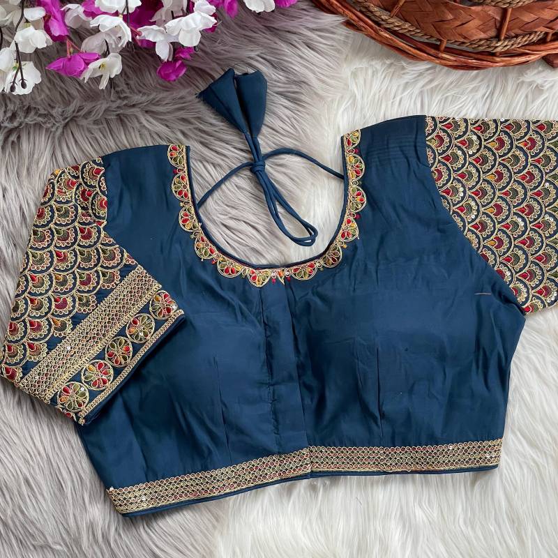 Royal Navy Blue Embroidered Blouse – Elegant Ethnic Wear