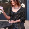 Stunning Black Satin Silk Beads Work Wedding Saree with Stitched Blouse