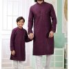 Wine Art Silk Father-Son Kurta Set – Festival Wear with Thread Work | Leherafashions NZ